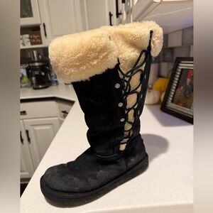 UGG Black and Cream Winter Boots with Lace Detail